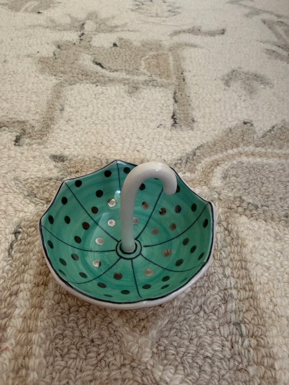 Anthropologie Teal Polka Dot Umbrella Trinket Dish